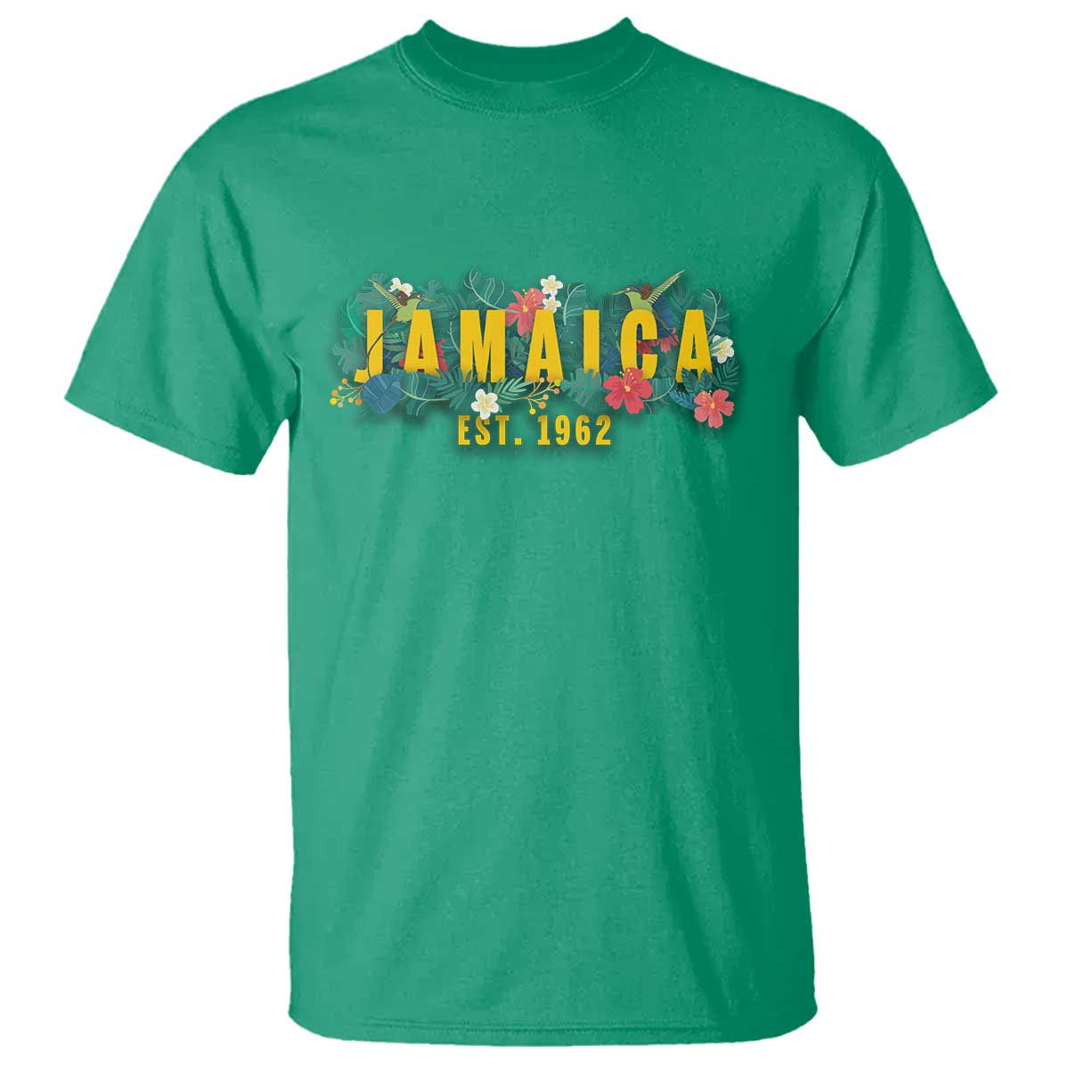Jamaica Est 1962 Tropical Independence T Shirt Doctor Bird and Hibiscus Botanical Travel Souvenir TS02 Irish Green Printyourwear