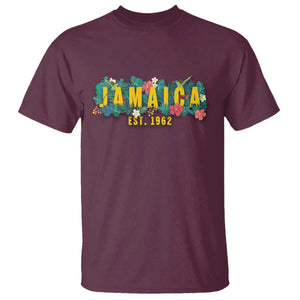 Jamaica Est 1962 Tropical Independence T Shirt Doctor Bird and Hibiscus Botanical Travel Souvenir TS02 Maroon Printyourwear