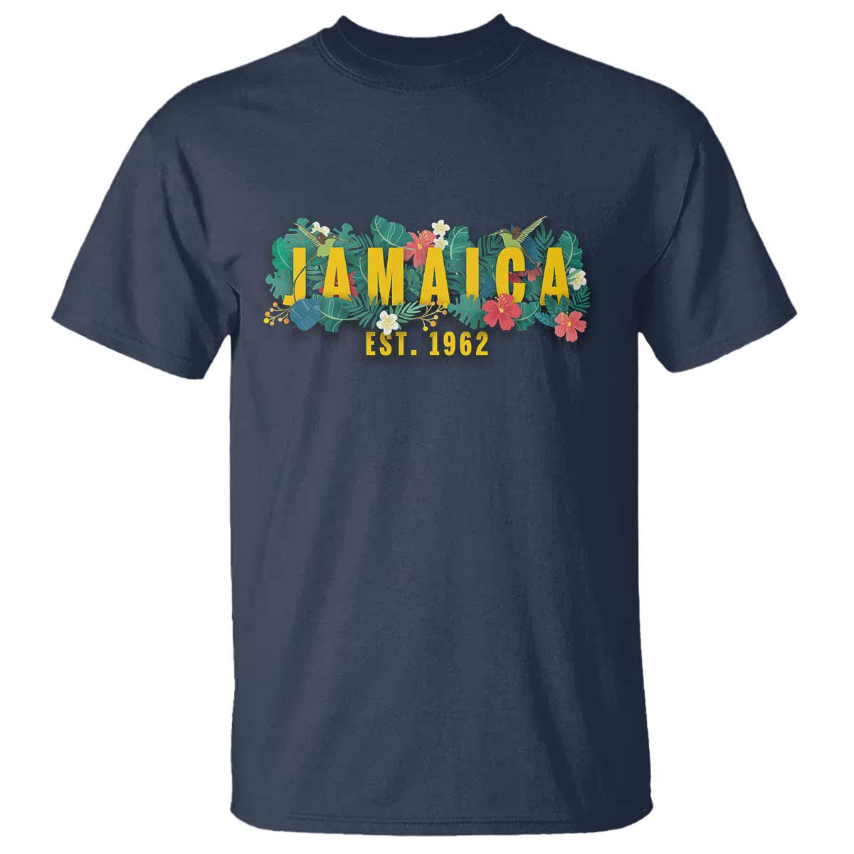 Jamaica Est 1962 Tropical Independence T Shirt Doctor Bird and Hibiscus Botanical Travel Souvenir TS02 Navy Printyourwear