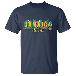 Jamaica Est 1962 Tropical Independence T Shirt Doctor Bird and Hibiscus Botanical Travel Souvenir TS02 Navy Printyourwear