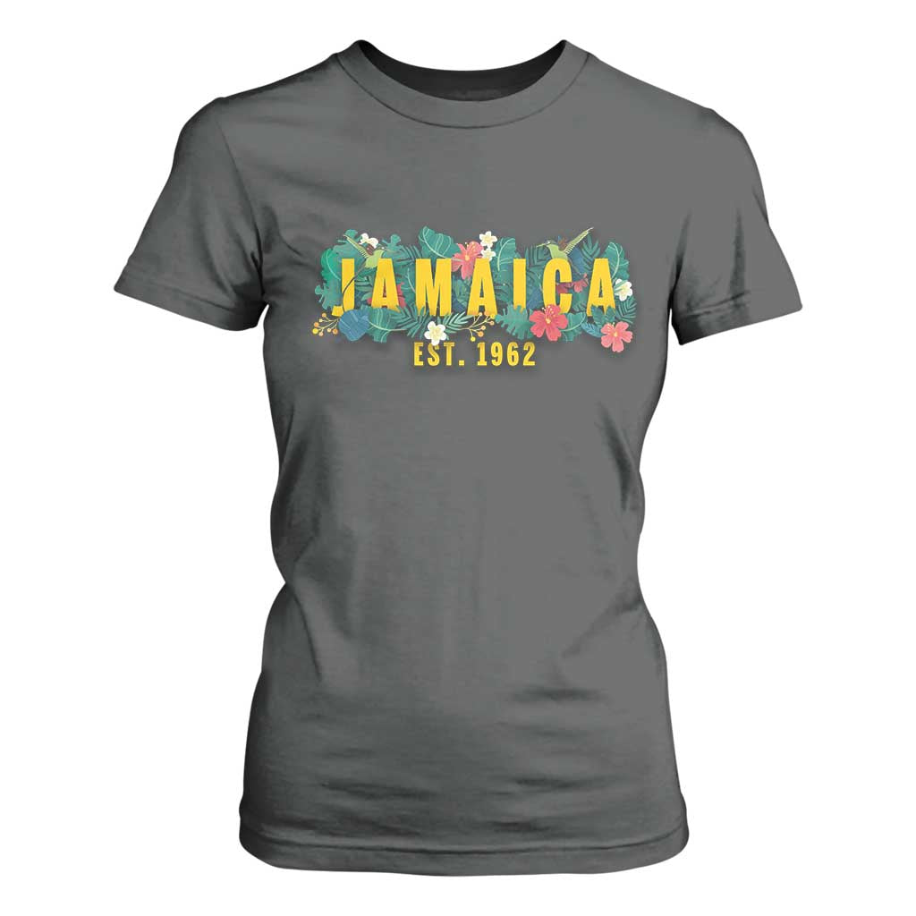 Jamaica Est 1962 Tropical Independence T Shirt For Women Doctor Bird and Hibiscus Botanical Travel Souvenir TS02 Dark Heather Print Your Wear