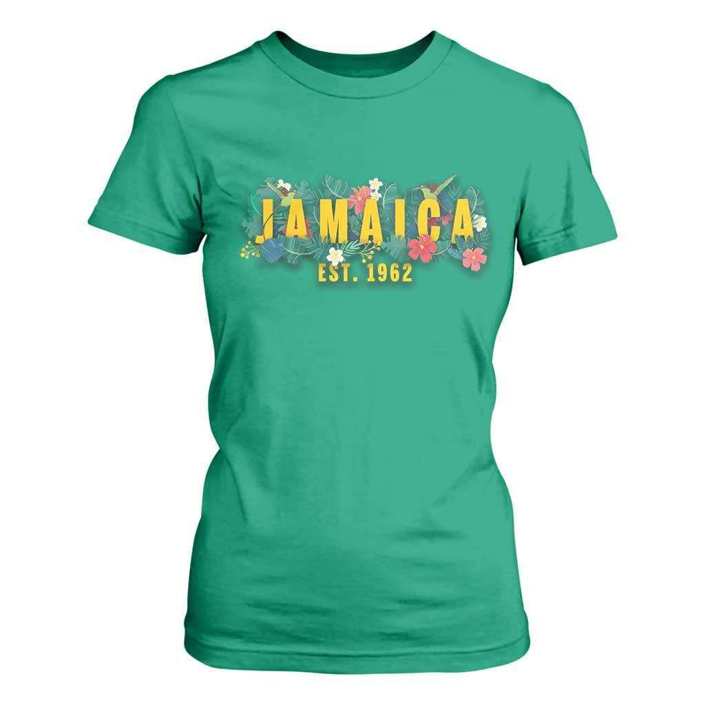 Jamaica Est 1962 Tropical Independence T Shirt For Women Doctor Bird and Hibiscus Botanical Travel Souvenir TS02 Irish Green Print Your Wear