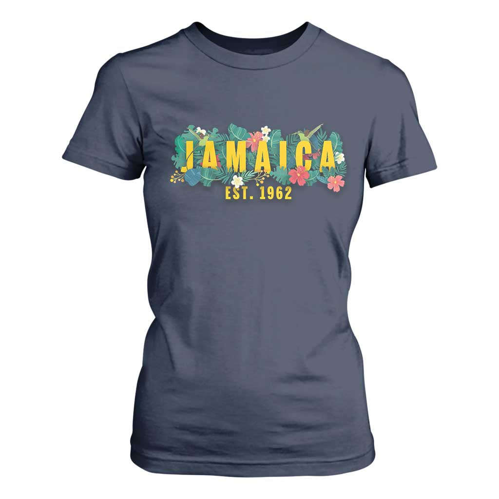 Jamaica Est 1962 Tropical Independence T Shirt For Women Doctor Bird and Hibiscus Botanical Travel Souvenir TS02 Navy Print Your Wear