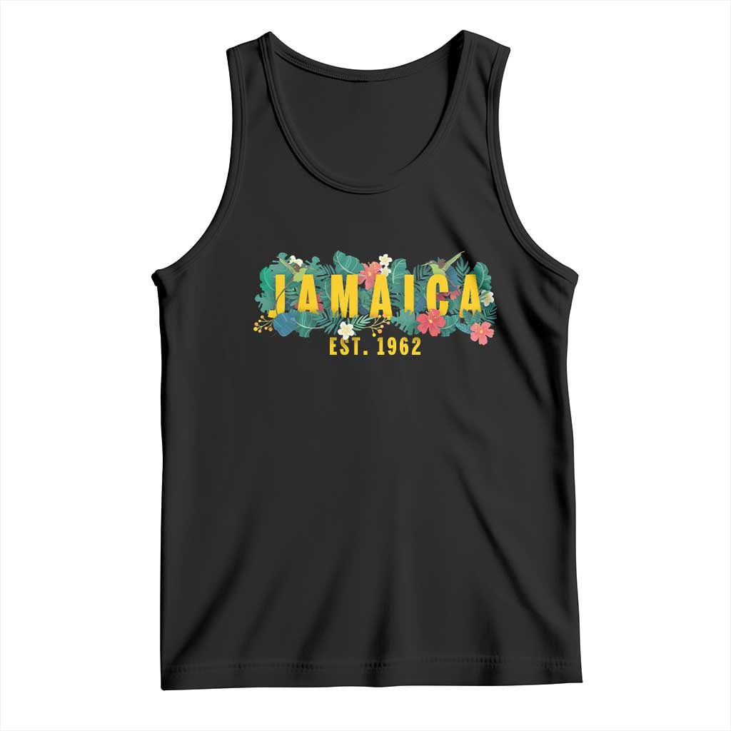 Jamaica Est 1962 Tropical Independence Tank Top Doctor Bird and Hibiscus Botanical Travel Souvenir TS02 Black Print Your Wear