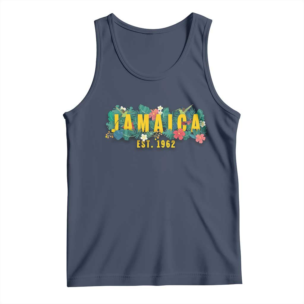 Jamaica Est 1962 Tropical Independence Tank Top Doctor Bird and Hibiscus Botanical Travel Souvenir TS02 Navy Print Your Wear