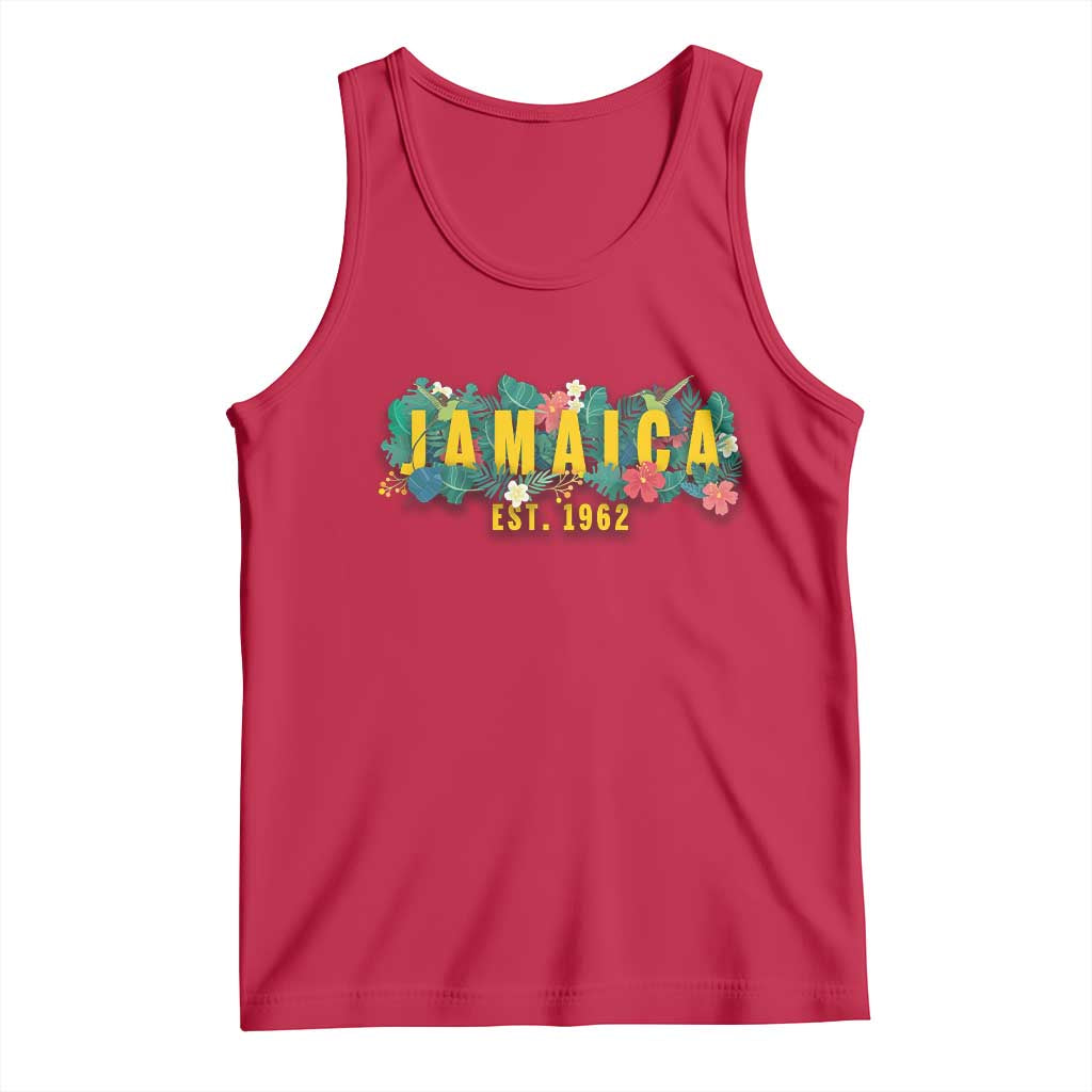 Jamaica Est 1962 Tropical Independence Tank Top Doctor Bird and Hibiscus Botanical Travel Souvenir TS02 Red Print Your Wear