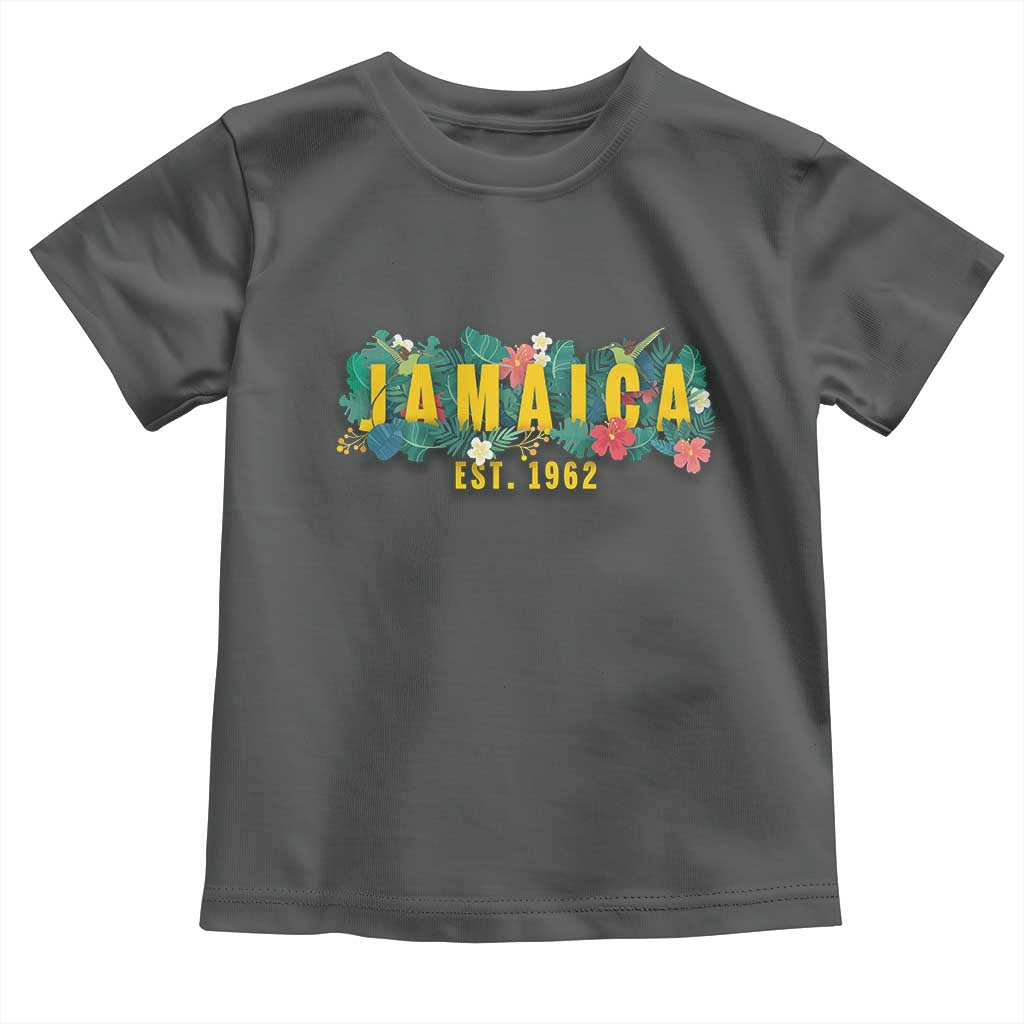 Jamaica Est 1962 Tropical Independence Toddler T Shirt Doctor Bird and Hibiscus Botanical Travel Souvenir TS02 Dark Heather Print Your Wear