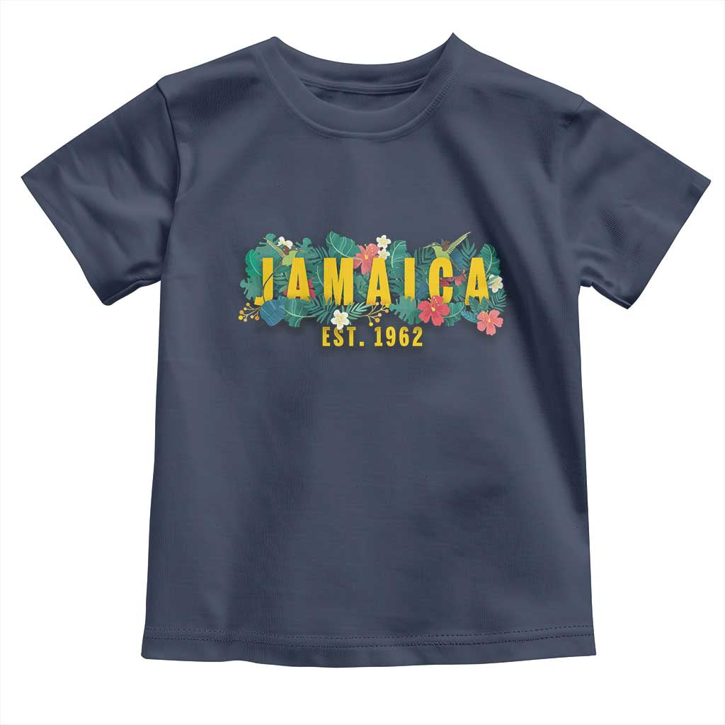 Jamaica Est 1962 Tropical Independence Toddler T Shirt Doctor Bird and Hibiscus Botanical Travel Souvenir TS02 Navy Print Your Wear