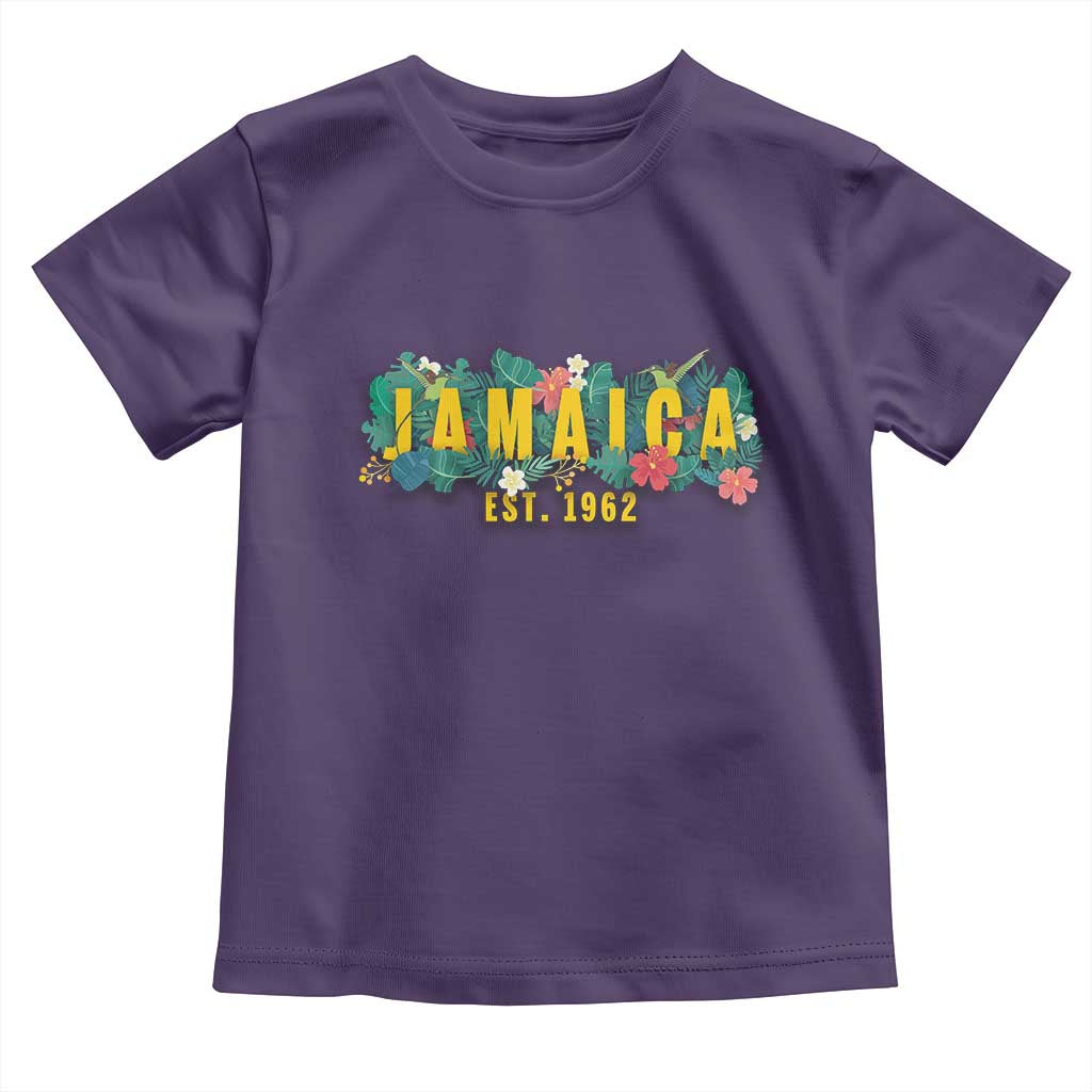 Jamaica Est 1962 Tropical Independence Toddler T Shirt Doctor Bird and Hibiscus Botanical Travel Souvenir TS02 Purple Print Your Wear