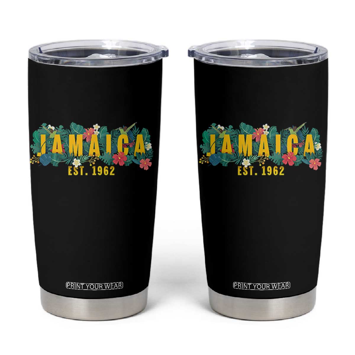 Jamaica Est 1962 Tropical Independence Tumbler Cup Doctor Bird and Hibiscus Botanical Travel Souvenir TS02 Black Print Your Wear