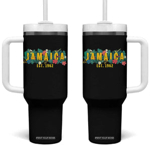 Jamaica Est 1962 Tropical Independence Tumbler With Handle Doctor Bird and Hibiscus Botanical Travel Souvenir TS02 One Size: 40 oz Black Print Your Wear