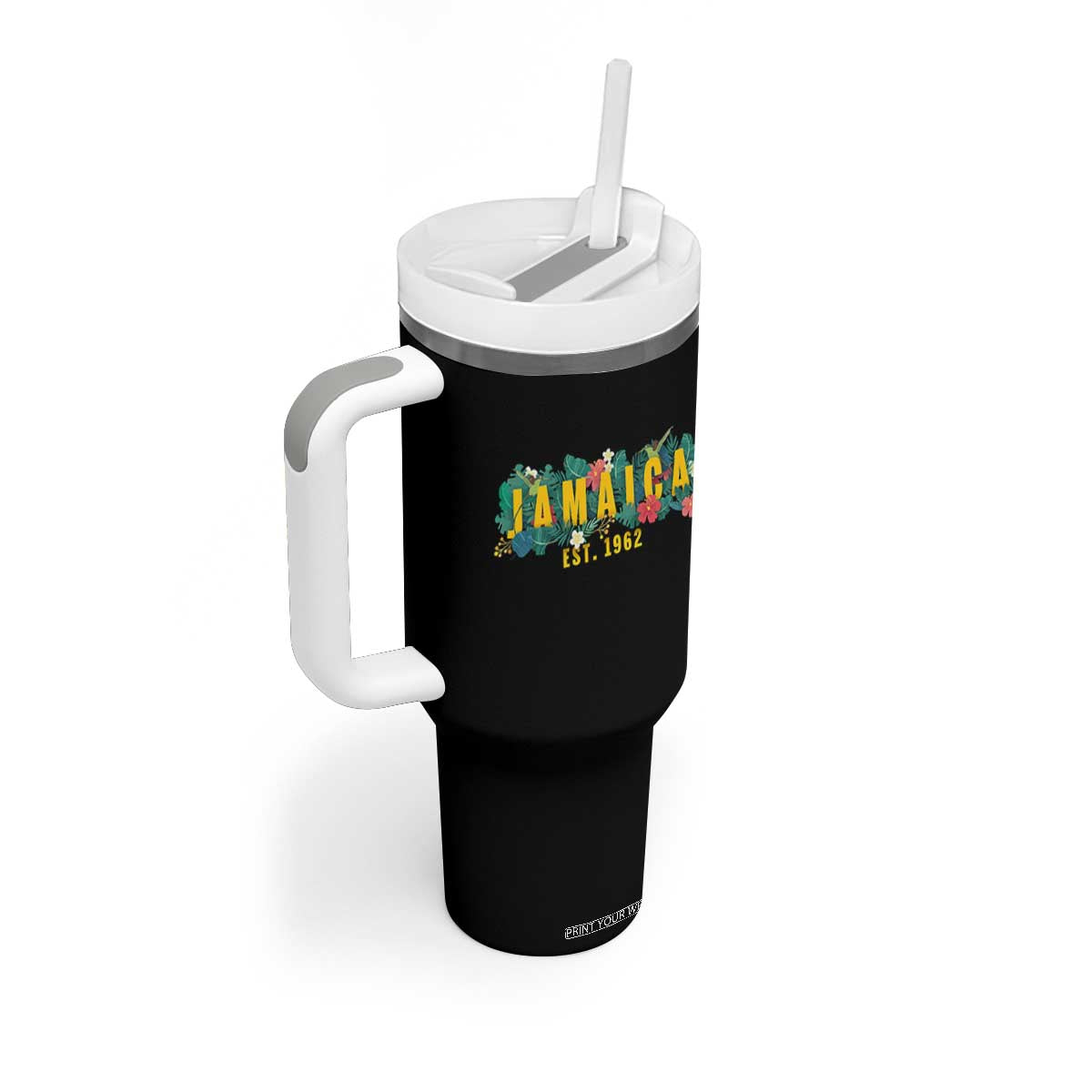 Jamaica Est 1962 Tropical Independence Tumbler With Handle Doctor Bird and Hibiscus Botanical Travel Souvenir TS02 Print Your Wear