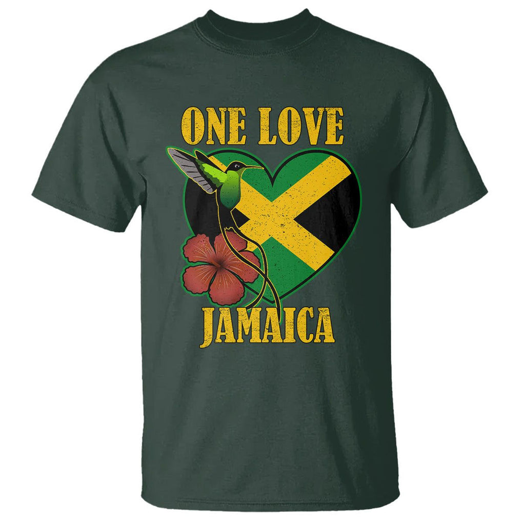One Love Jamaica Flag Jamaican Caribbean Love Jamaica Reggae T Shirt TS02 Dark Forest Green Printyourwear