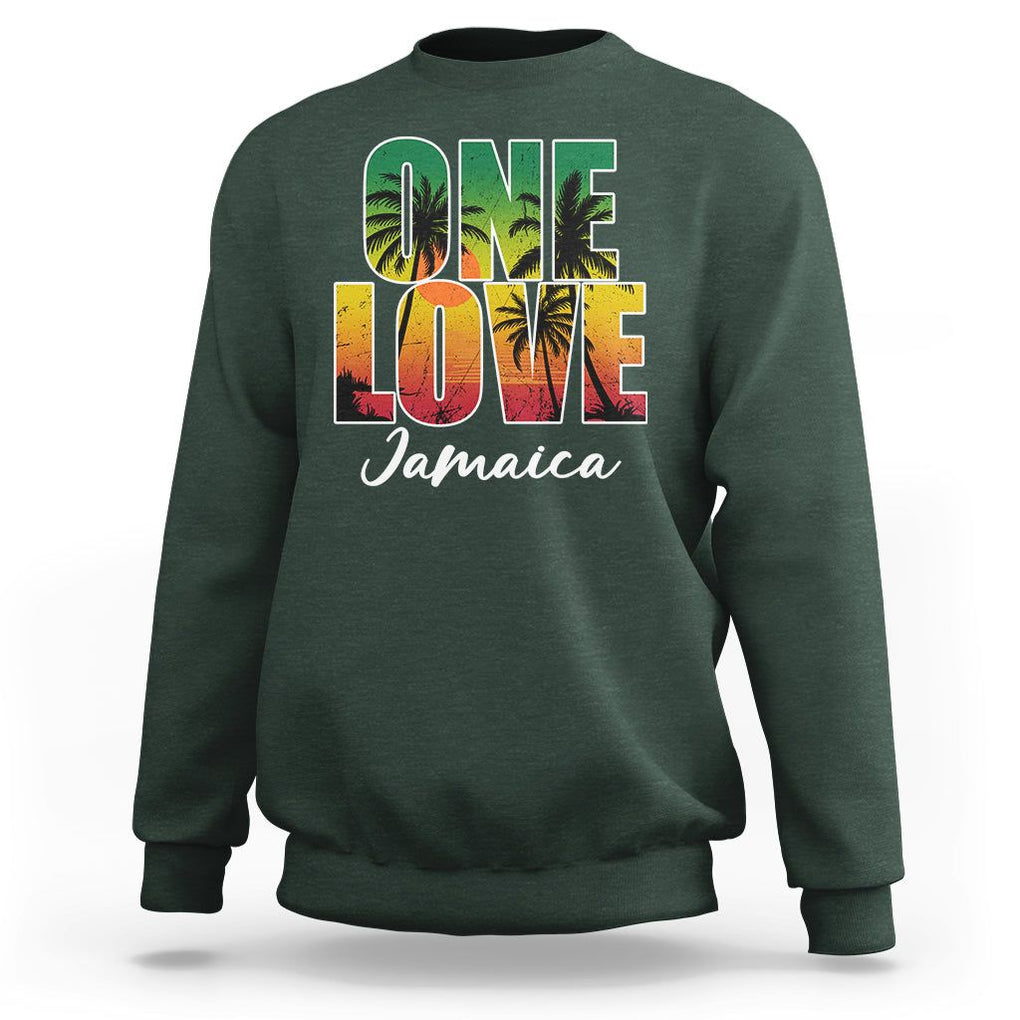 One Love Jamaica Jamaican Caribbean Vacation Jamaica Reggae Sweatshirt TS02 Dark Forest Green Print Your Wear