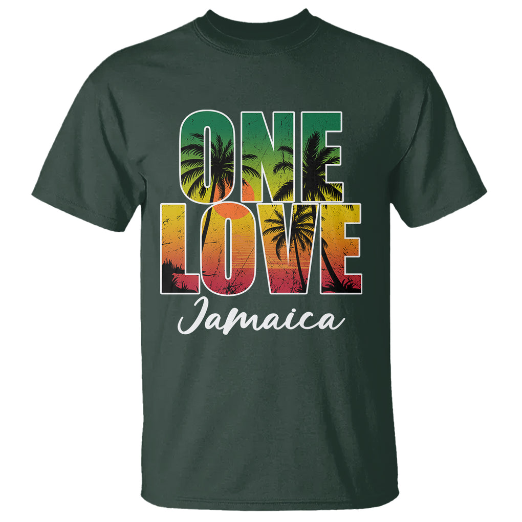 One Love Jamaica Jamaican Caribbean Vacation Jamaica Reggae T Shirt TS02 Dark Forest Green Printyourwear