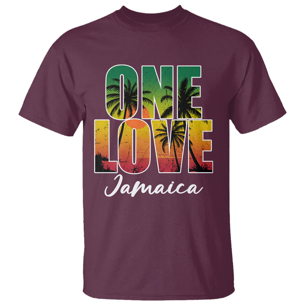 One Love Jamaica Jamaican Caribbean Vacation Jamaica Reggae T Shirt TS02 Maroon Printyourwear