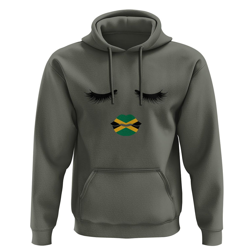 Jamaican Black Girls Eyelashes Lips Jamaica Flag Womens Hoodie TS02 Military Green Print Your Wear