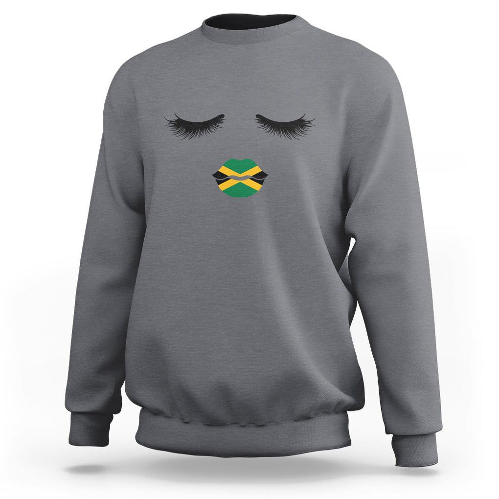 Jamaican Black Girls Eyelashes Lips Jamaica Flag Womens Sweatshirt TS02 Charcoal Print Your Wear