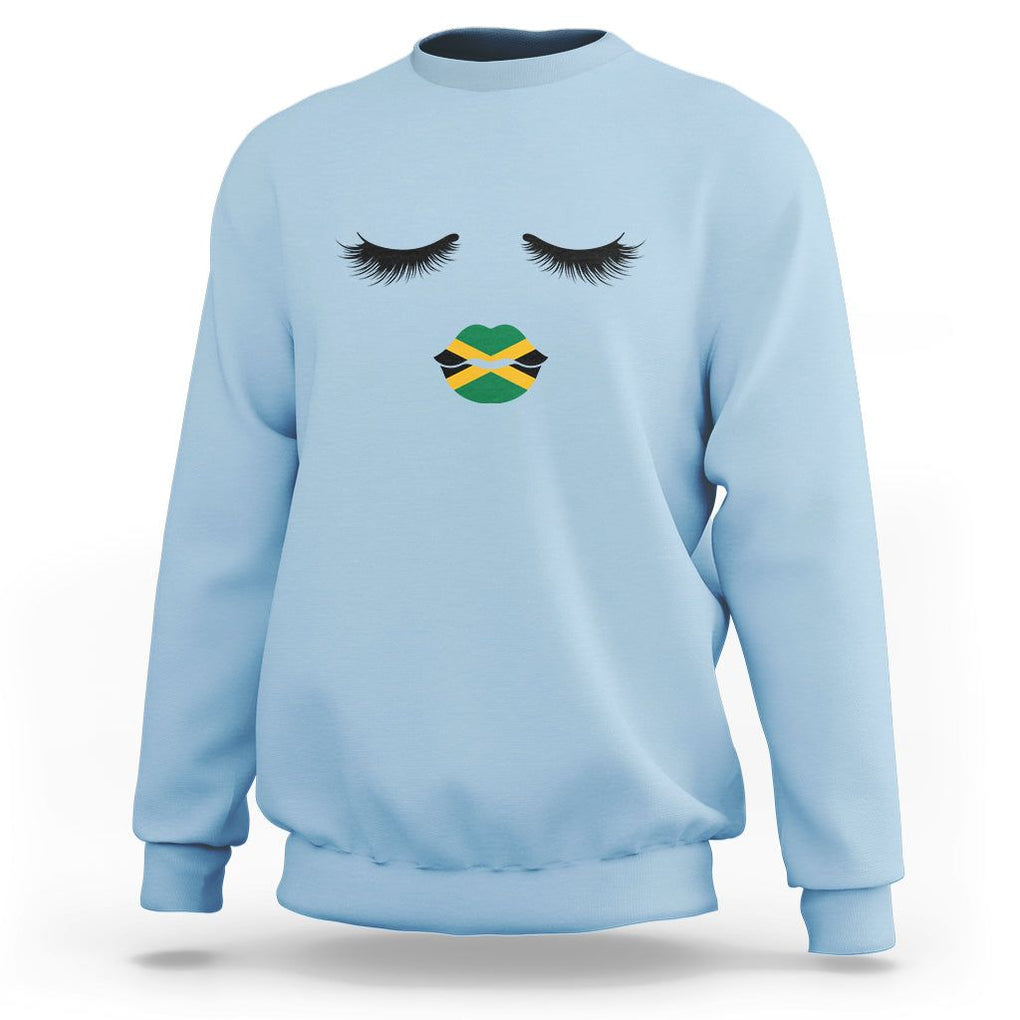Jamaican Black Girls Eyelashes Lips Jamaica Flag Womens Sweatshirt TS02 Light Blue Print Your Wear