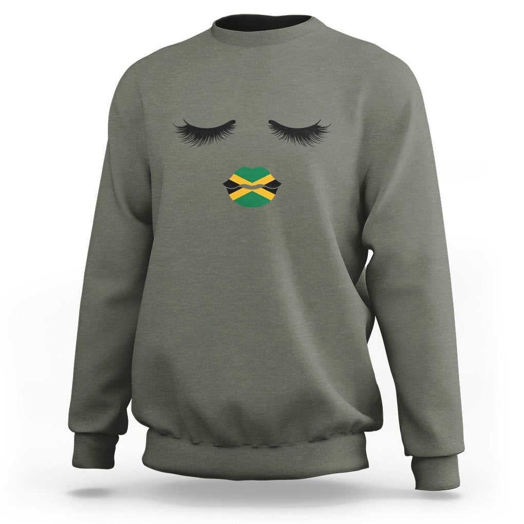 Jamaican Black Girls Eyelashes Lips Jamaica Flag Womens Sweatshirt TS02 Military Green Print Your Wear