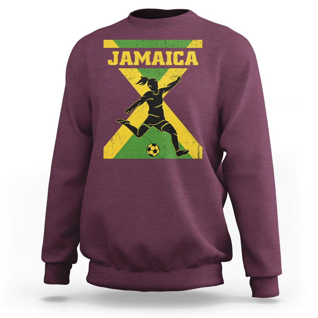 Jamaica Women Football Sweatshirt Jamaican Flag Girls Soccer Futbol Fan Lover TS02 Maroon Print Your Wear