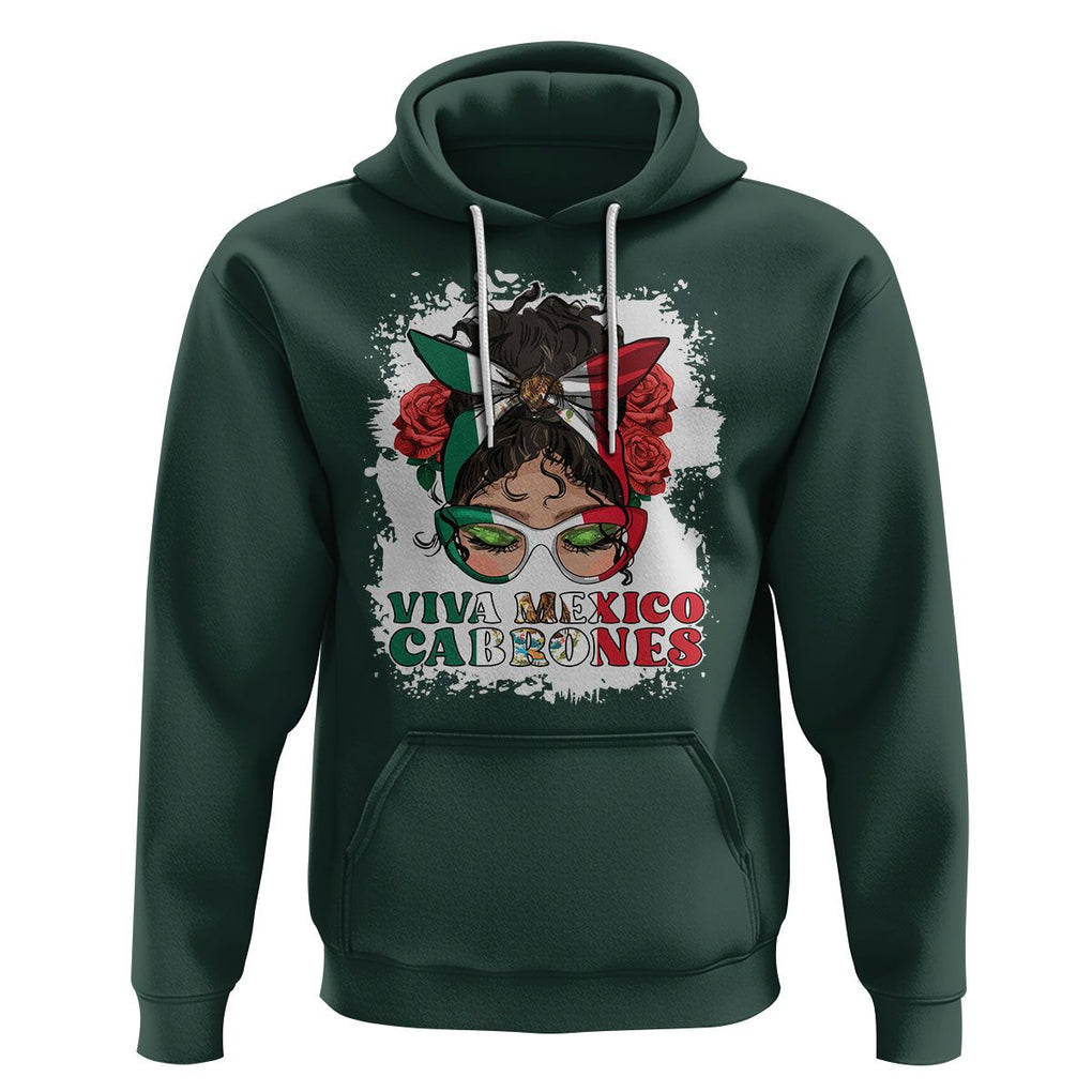 Mexican Independence Day Hoodie Viva Mexico Cabrone Messy Bun Latino Hispanic Mexican Flag TS02 Dark Forest Green Printyourwear