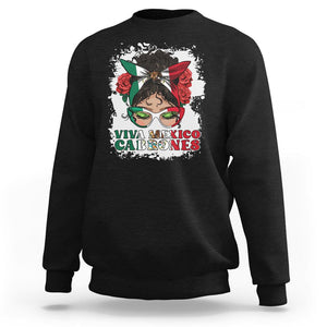Mexican Independence Day Sweatshirt Viva Mexico Cabrone Messy Bun Latino Hispanic Mexican Flag TS02 Black Printyourwear