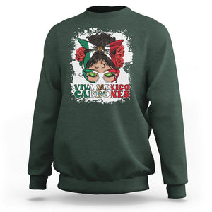 Mexican Independence Day Sweatshirt Viva Mexico Cabrone Messy Bun Latino Hispanic Mexican Flag TS02 Dark Forest Green Printyourwear