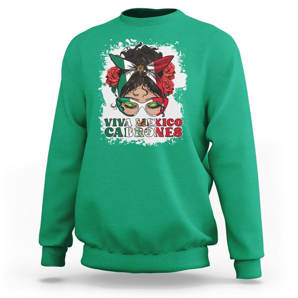 Mexican Independence Day Sweatshirt Viva Mexico Cabrone Messy Bun Latino Hispanic Mexican Flag TS02 Irish Green Printyourwear