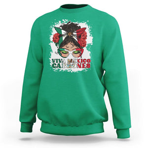 Mexican Independence Day Sweatshirt Viva Mexico Cabrone Messy Bun Latino Hispanic Mexican Flag TS02 Irish Green Printyourwear