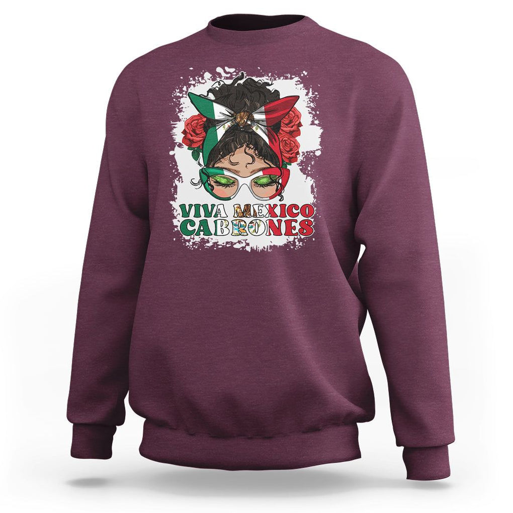 Mexican Independence Day Sweatshirt Viva Mexico Cabrone Messy Bun Latino Hispanic Mexican Flag TS02 Maroon Printyourwear