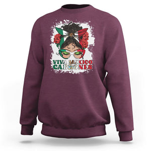 Mexican Independence Day Sweatshirt Viva Mexico Cabrone Messy Bun Latino Hispanic Mexican Flag TS02 Maroon Printyourwear
