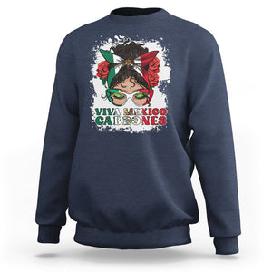 Mexican Independence Day Sweatshirt Viva Mexico Cabrone Messy Bun Latino Hispanic Mexican Flag TS02 Navy Printyourwear