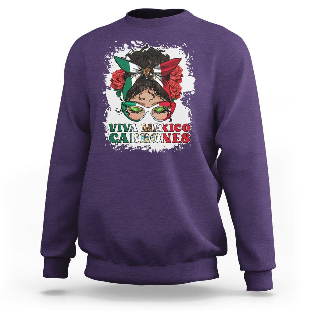Mexican Independence Day Sweatshirt Viva Mexico Cabrone Messy Bun Latino Hispanic Mexican Flag TS02 Purple Printyourwear