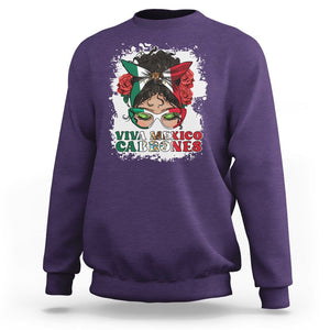 Mexican Independence Day Sweatshirt Viva Mexico Cabrone Messy Bun Latino Hispanic Mexican Flag TS02 Purple Printyourwear