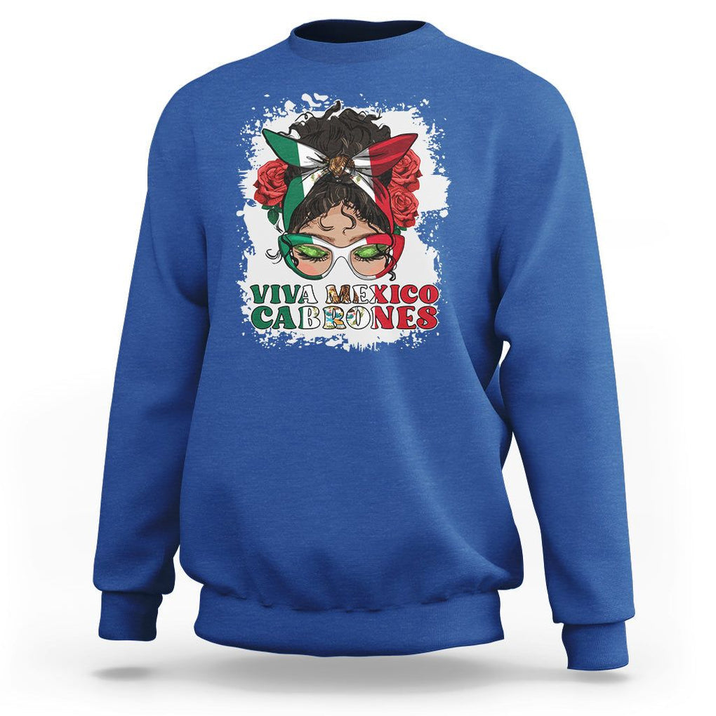 Mexican Independence Day Sweatshirt Viva Mexico Cabrone Messy Bun Latino Hispanic Mexican Flag TS02 Royal Blue Printyourwear