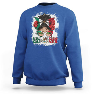 Mexican Independence Day Sweatshirt Viva Mexico Cabrone Messy Bun Latino Hispanic Mexican Flag TS02 Royal Blue Printyourwear