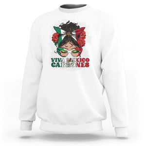 Mexican Independence Day Sweatshirt Viva Mexico Cabrone Messy Bun Latino Hispanic Mexican Flag TS02 White Printyourwear