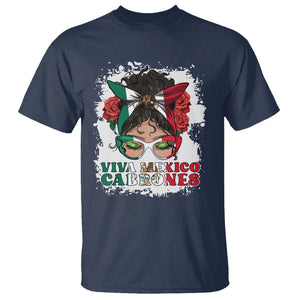 Mexican Independence Day T Shirt Viva Mexico Cabrone Messy Bun Latino Hispanic Mexican Flag TS02 Navy Printyourwear