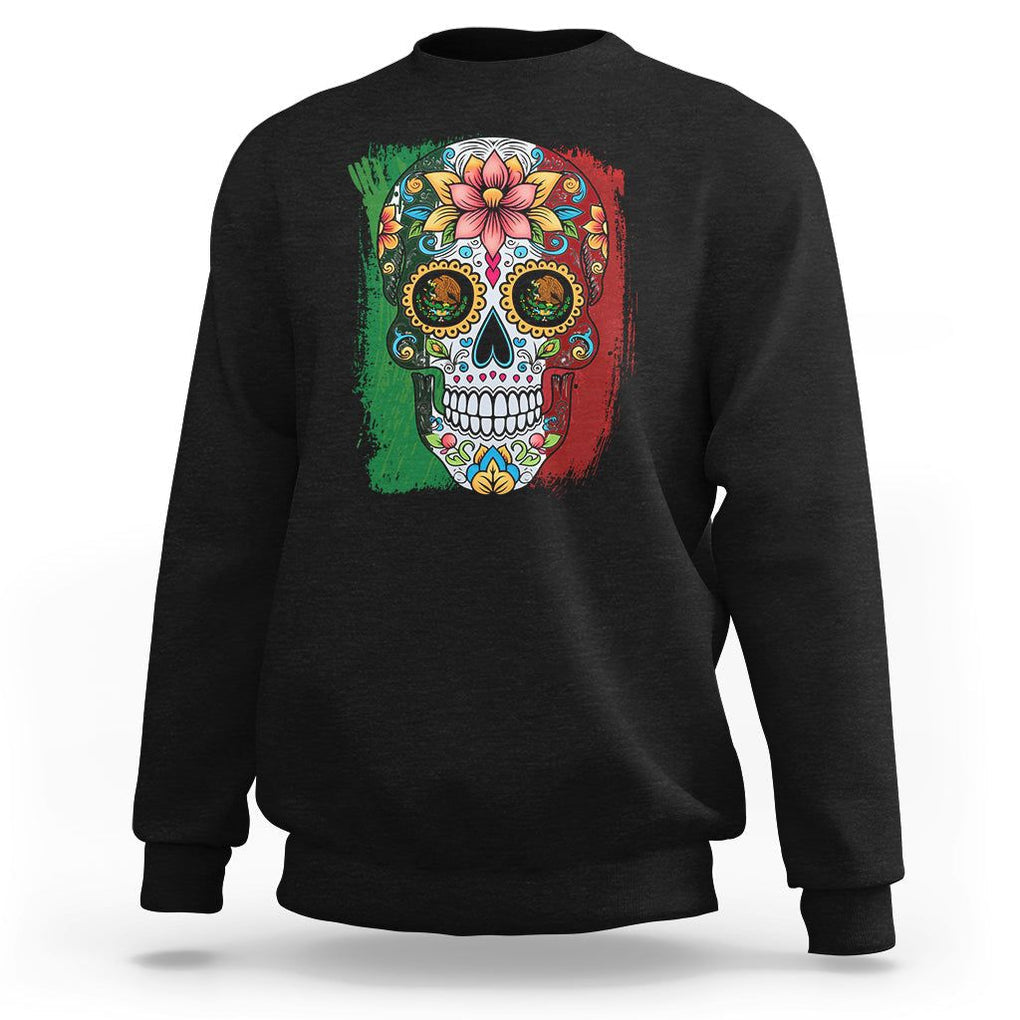 Sugar Skull Mexican Flag Sweatshirt Viva Mexico Hispanic Heritage Month TS02 Black Printyourwear