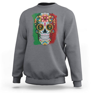 Sugar Skull Mexican Flag Sweatshirt Viva Mexico Hispanic Heritage Month TS02 Charcoal Printyourwear