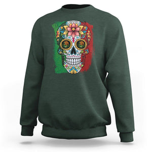 Sugar Skull Mexican Flag Sweatshirt Viva Mexico Hispanic Heritage Month TS02 Dark Forest Green Printyourwear