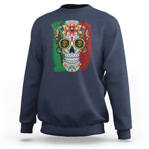 Sugar Skull Mexican Flag Sweatshirt Viva Mexico Hispanic Heritage Month TS02 Navy Printyourwear