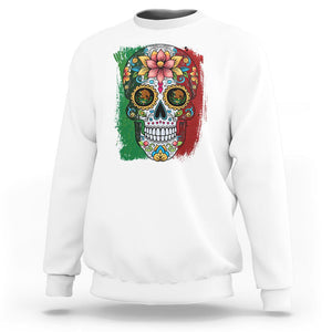 Sugar Skull Mexican Flag Sweatshirt Viva Mexico Hispanic Heritage Month TS02 White Printyourwear