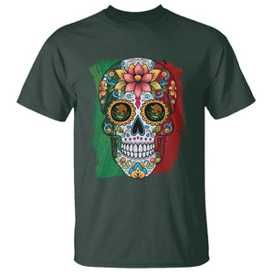 Sugar Skull Mexican Flag T Shirt Viva Mexico Hispanic Heritage Month TS02 Dark Forest Green Printyourwear