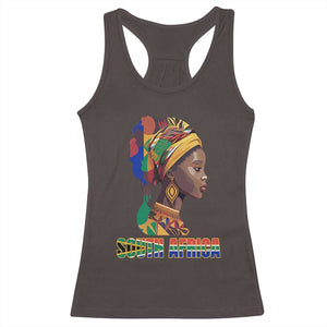 South Africa Pride Racerback Tank Top Black African Woman TS02 Dark Chocolate Print Your Wear