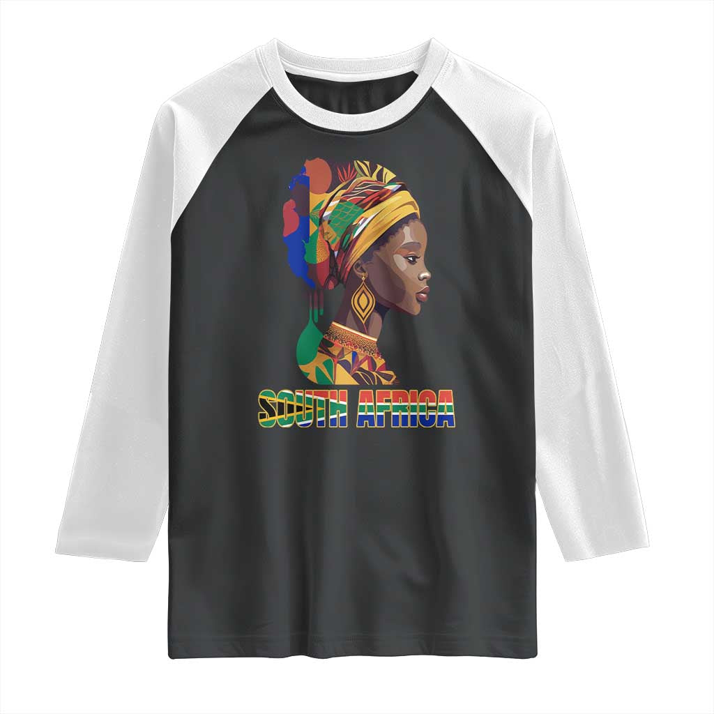 South Africa Pride Raglan Shirt Black African Woman TS02 Black White Print Your Wear