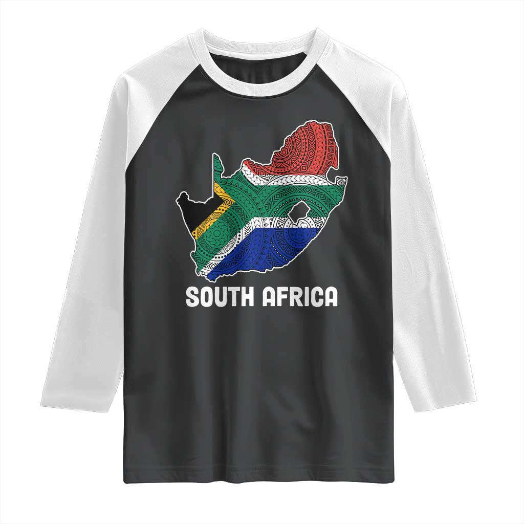 South Africa Pride Raglan Shirt South African Flag Map TS02 Black White Print Your Wear