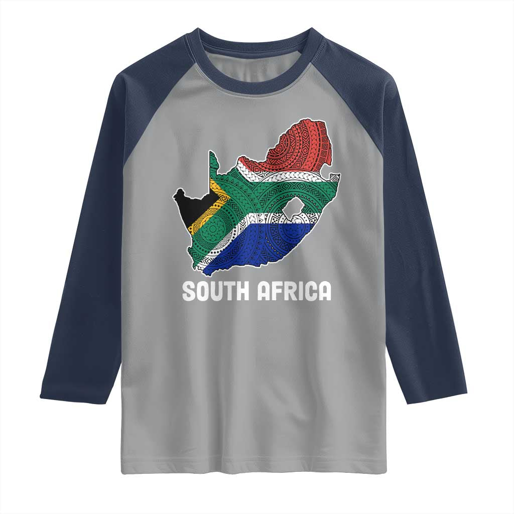 South Africa Pride Raglan Shirt South African Flag Map TS02 Sport Gray Navy Print Your Wear