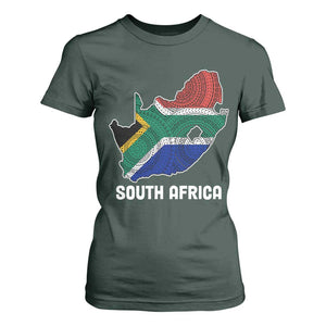 South Africa Pride T Shirt For Women South African Flag Map TS02 Dark Forest Green Print Your Wear